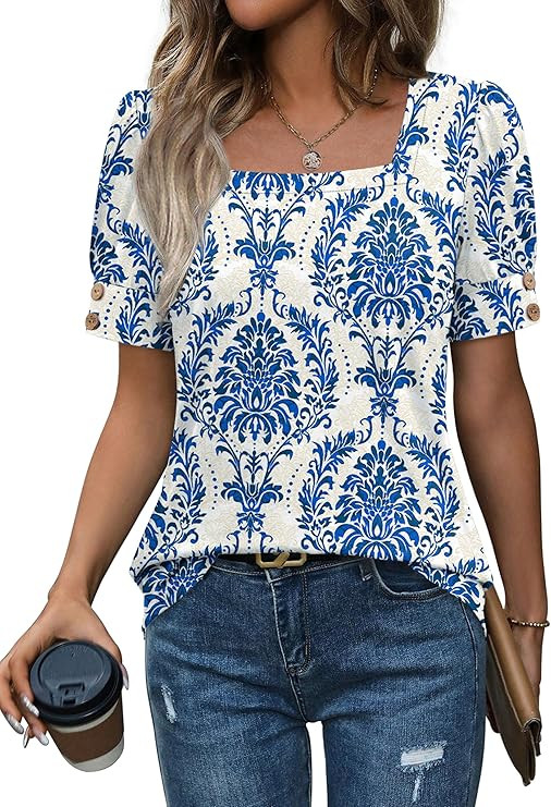 WIHOLL Womens Tops Summer Short Sleeve Shirts Square Neck Spring Outfits 2026 Fashion Clothing Bl... | Amazon (US)