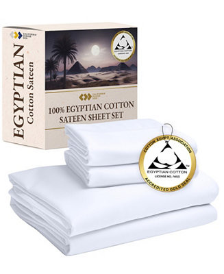 Certified Luxury 100% Egyptian Cotton Sheets, King Sheets for king Size Bed, 4 Piece Deep Pocket ... | Macy's