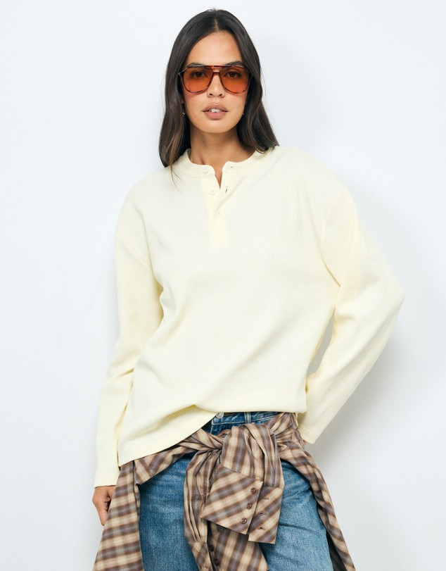Oversized Cotton Henley Tee | THE ICONIC (AU & NZ)