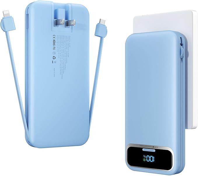 12000mAh Lightweight-Portable-Charger-Power-Bank with Built-in Cables and AC Wall Plug, PD20W USB... | Amazon (US)