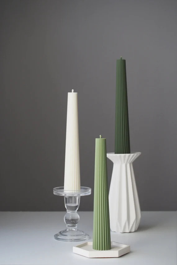 Doric Ribbed Candles Soy Beeswax Striped Candle Table - Etsy | Etsy (US)