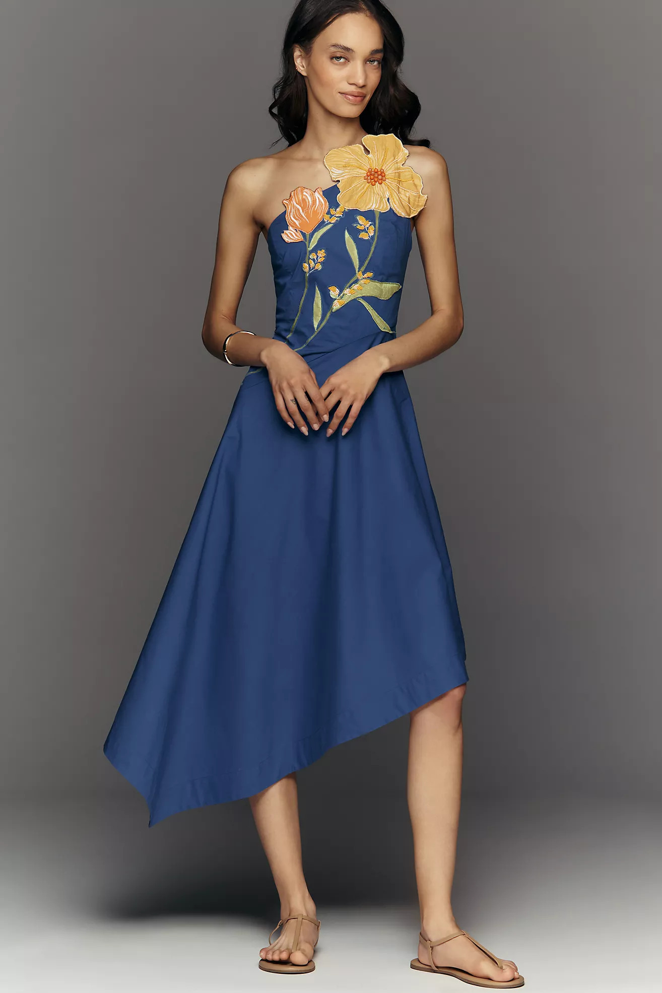 Yukiko Noritake x Anthropologie Asymmetric Floral Midi Dress | Anthropologie (US)