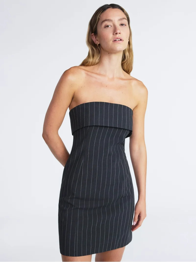 Scoop Women’s Fold Over Bandeau Neck Mini Dress, Sizes XS-XXL | Walmart (US)