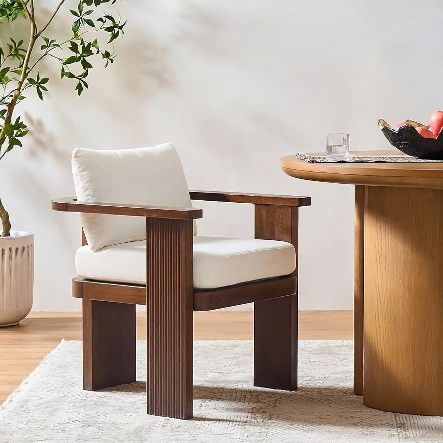 HULALA HOME Modern Dining Chair Set of 1, Arm Dining Room Chairs with Solid Wood Fluted Legs, Uph... | Amazon (US)