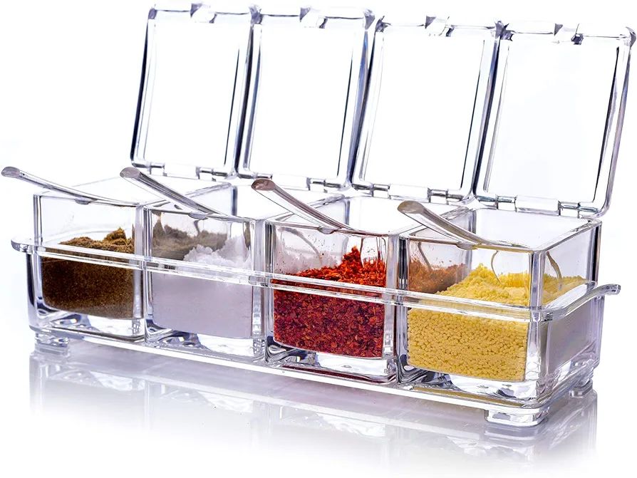 ME.FAN Clear Seasoning Rack Spice Pots - 4 Piece Acrylic Seasoning Box - Storage Container Condim... | Amazon (US)