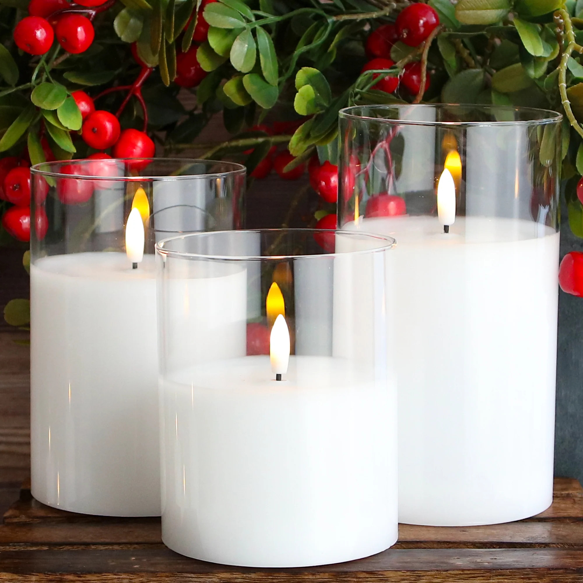 White Flameless -Three Pack Candles with 4” base | Interior Delights