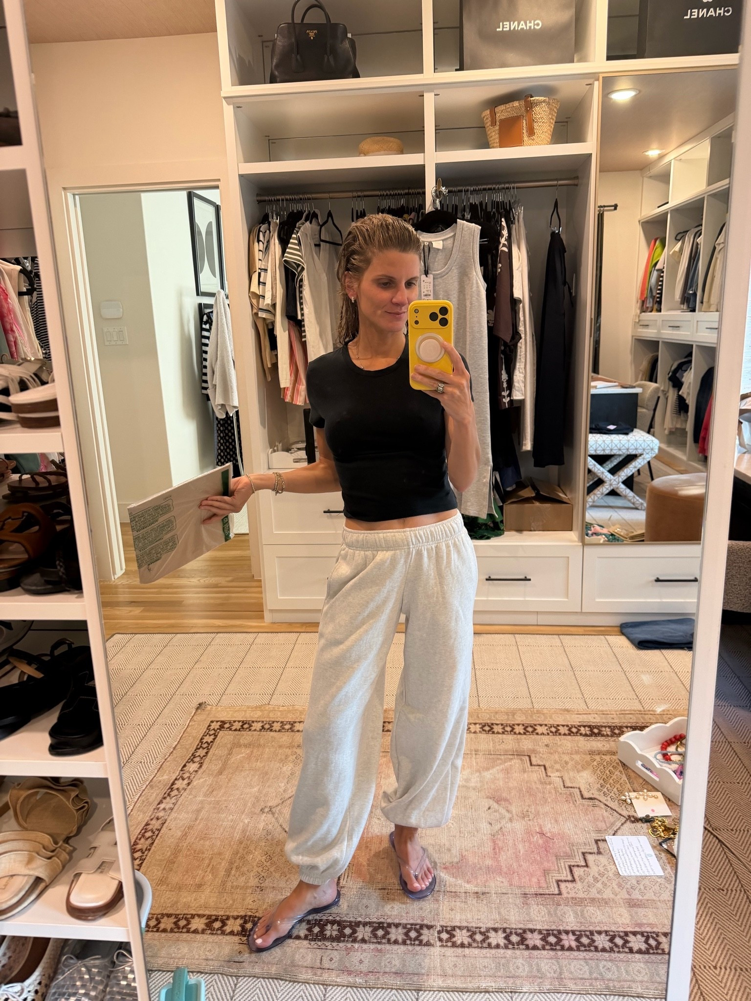 Cozy lounge look. Target sweats and Abercrombie black tee