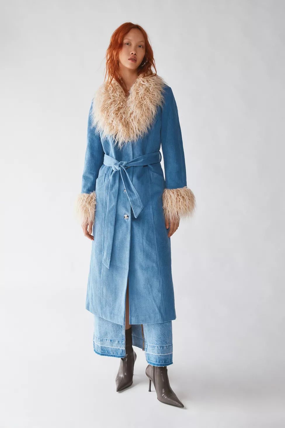 UO Tasha Faux Fur Corduroy Longline Coat | Urban Outfitters (US and RoW)