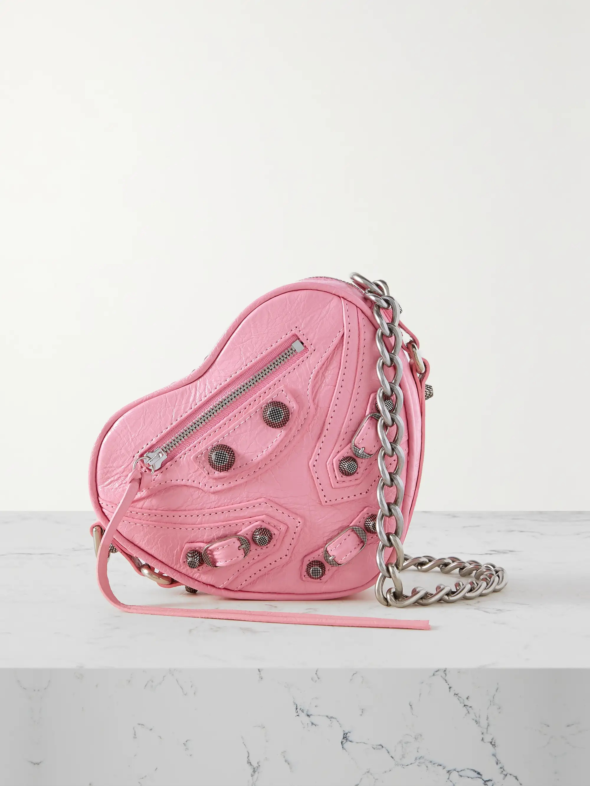 Le Cagole Heart mini studded crinkled-leather shoulder bag | NET-A-PORTER APAC