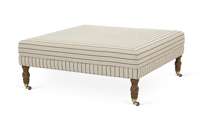 Grace Cocktail Ottoman, Blue Stripe | One Kings Lane