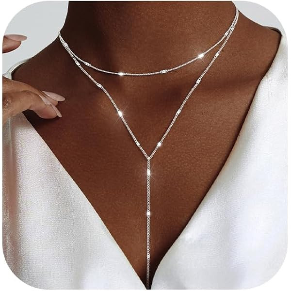 Gold Necklace for Women, Dainty Long Necklace 14k Gold Plated/Silver Y-Shaped Pendant Necklace Tr... | Amazon (US)