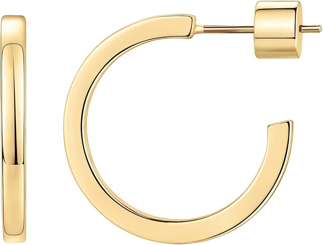 PAVOI 14K Gold Plated Thin Square Edge Open Hoop Earrings for Women | Trendy Lightweight Open Hoo... | Amazon (US)