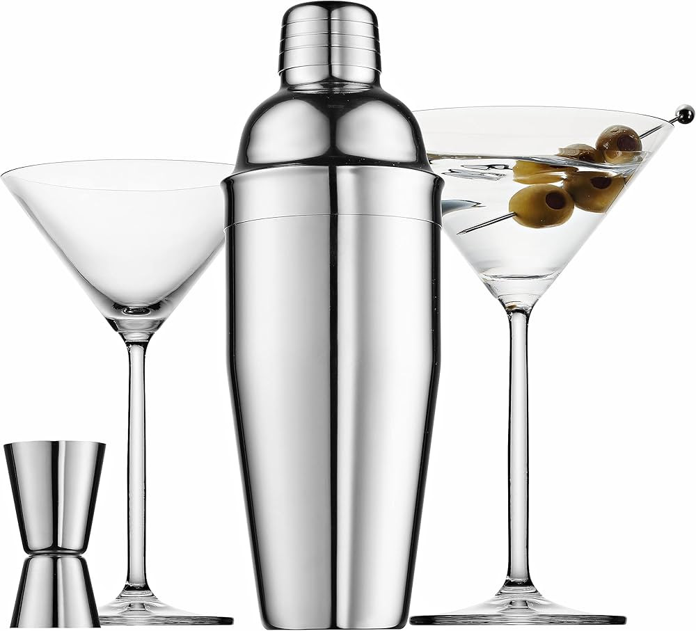 Godinger Cocktail Shaker Set and Martini Glasses Bar Set, Stainless Martini Shaker with Stemmed C... | Amazon (US)