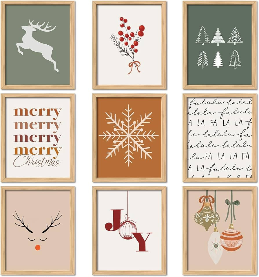 Whaline 9Pcs Christmas Boho Wall Art Prints Xmas Tree Reindeer Snowflake Paper Posters Decorative... | Amazon (US)