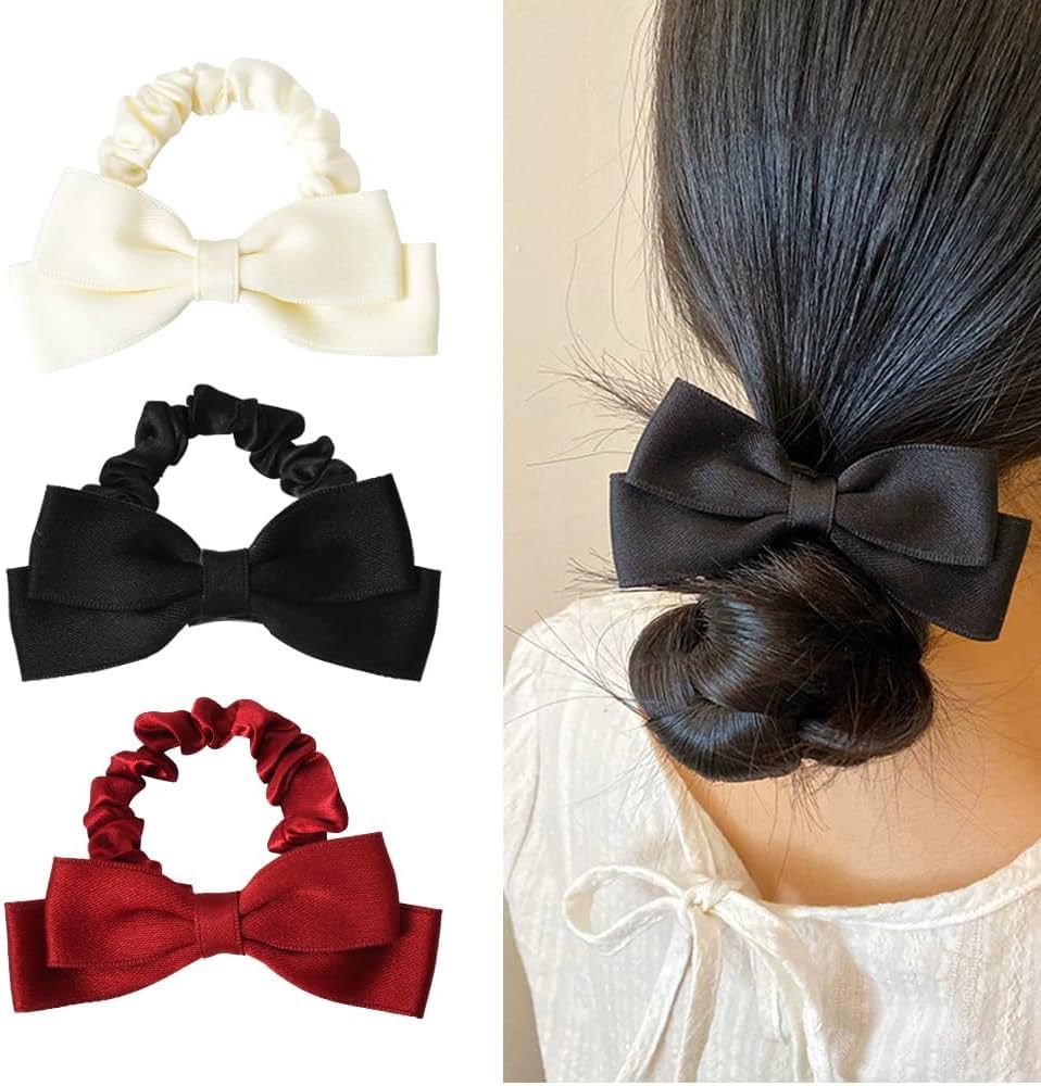 Bow Scrunchies for Women Ponytail Holder Hair Ties for Thick Thin Hair Silk Scrunchies for Hair R... | Amazon (US)