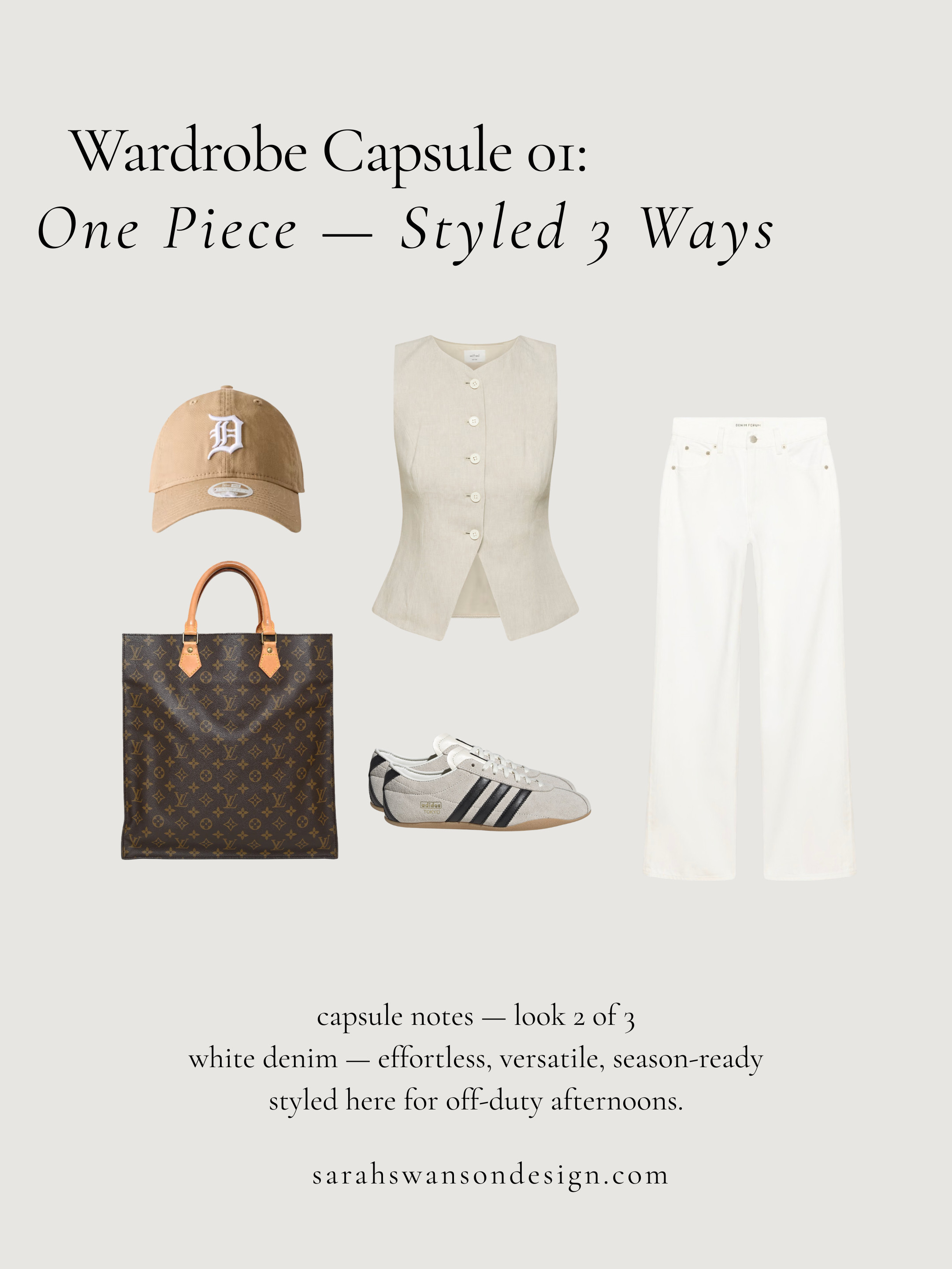 Wardrobe Capsule 01 — White Denim 
Look 2 — Off-Duty Afternoons

An off-duty take on white denim, styled with relaxed layers and understated accessories. This capsule look proves that timeless staples can feel casual yet intentional, creating balance between ease and refinement. Add your favorite team hat! 

 #LTKgrwm #LTKootd #LTKOver40