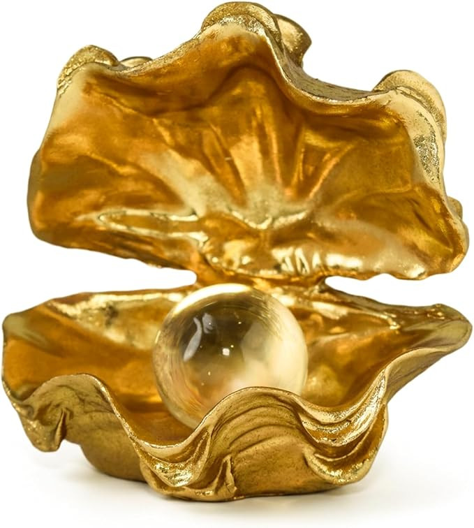 Pearl Oyster Statues Home Decor Accent Gold Decorations | Coastal Resin Gold Decor Figurine, Seas... | Amazon (US)
