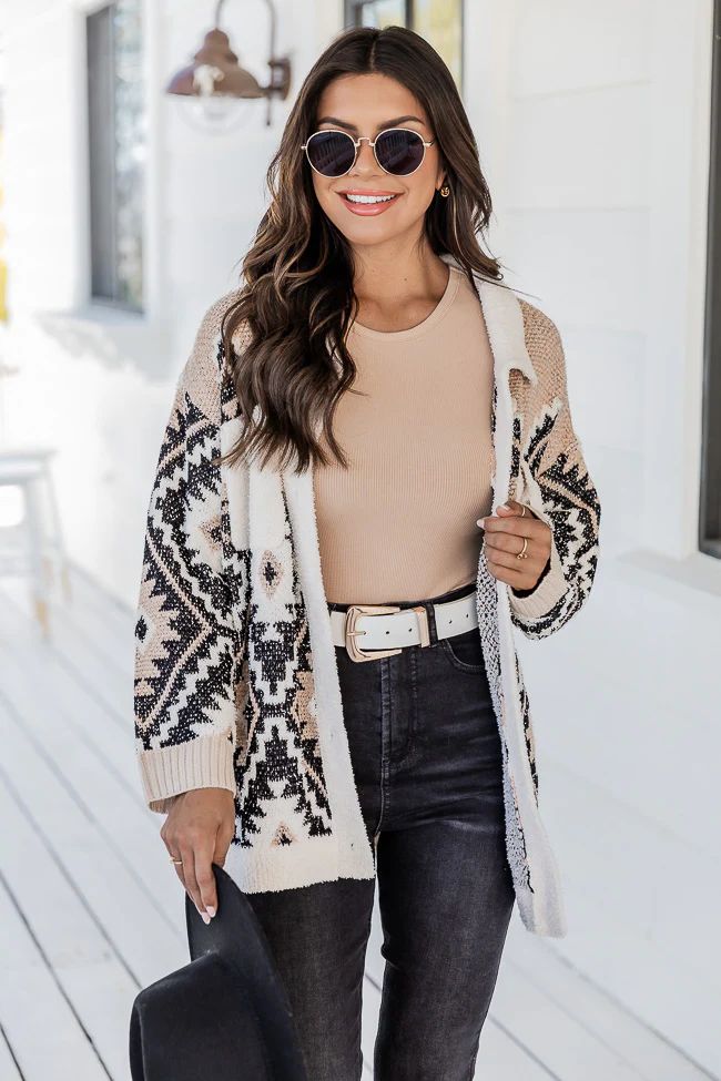 Something More Beige And Black Fuzzy Southwestern Print Shacket | Pink Lily