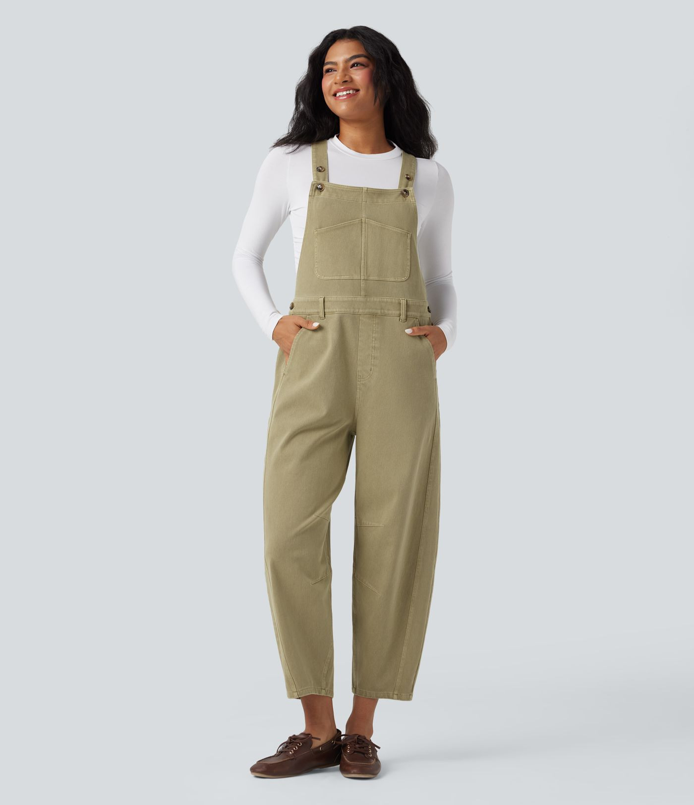 Women’s Halara Flex™ Denim Casual 7/8 Barrel Overalls with Pockets - Halara | HALARA