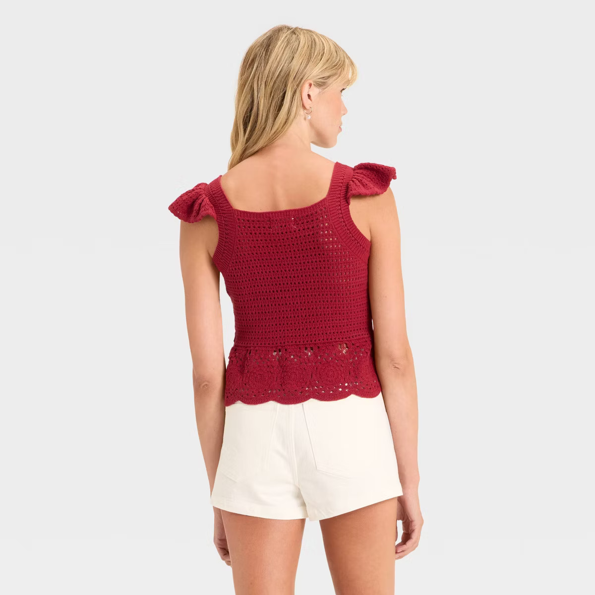 Women's Openwork Flutter Sleeve Sweater Tank - Universal Thread™ Red | Target
