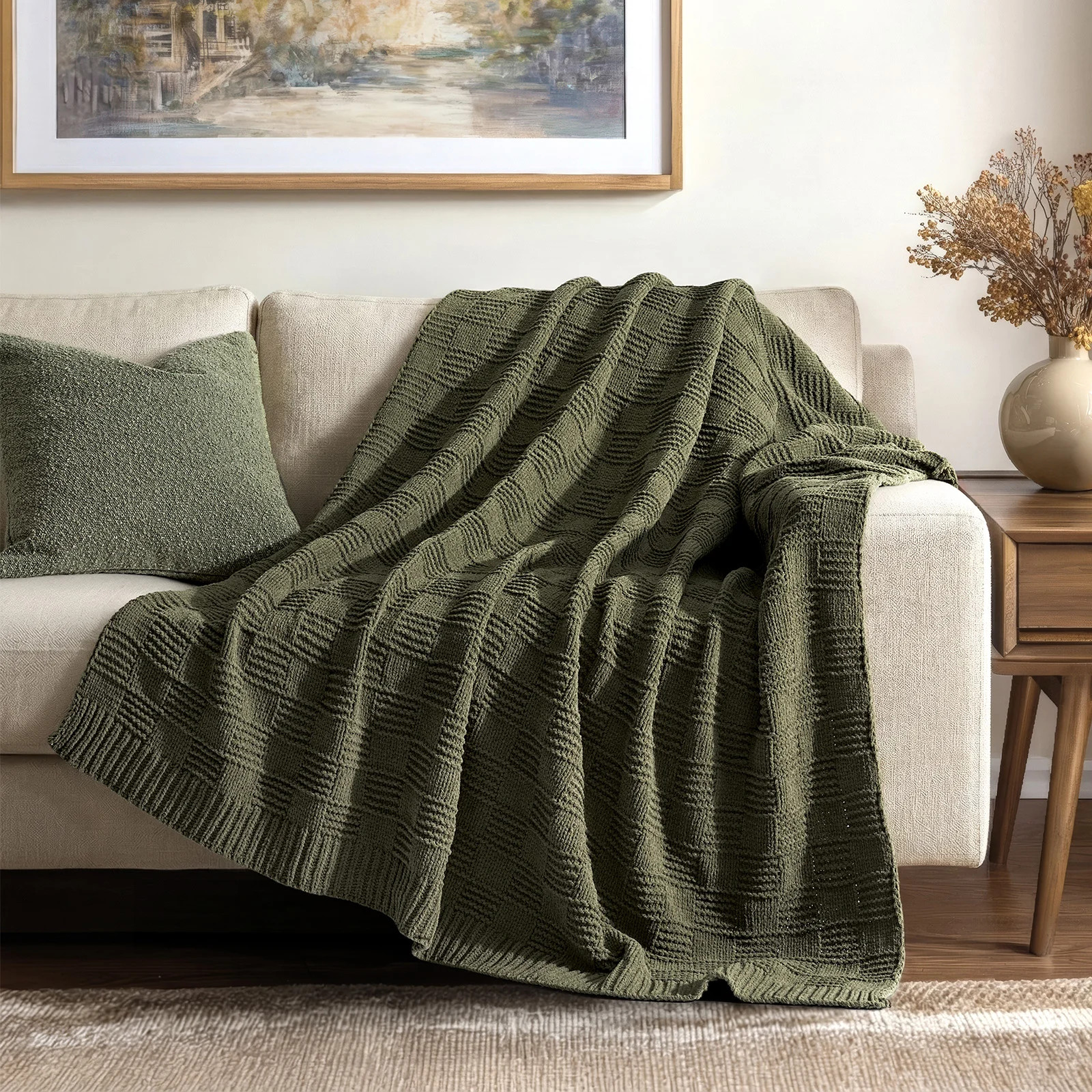 EVERGRACE Modern Checkered Chenille Throw Blanket, Soft Cozy Plaid Knitted Blanket For Sofa & Couch, Decorative Knit Throw For Bed And Living Room | Wayfair North America