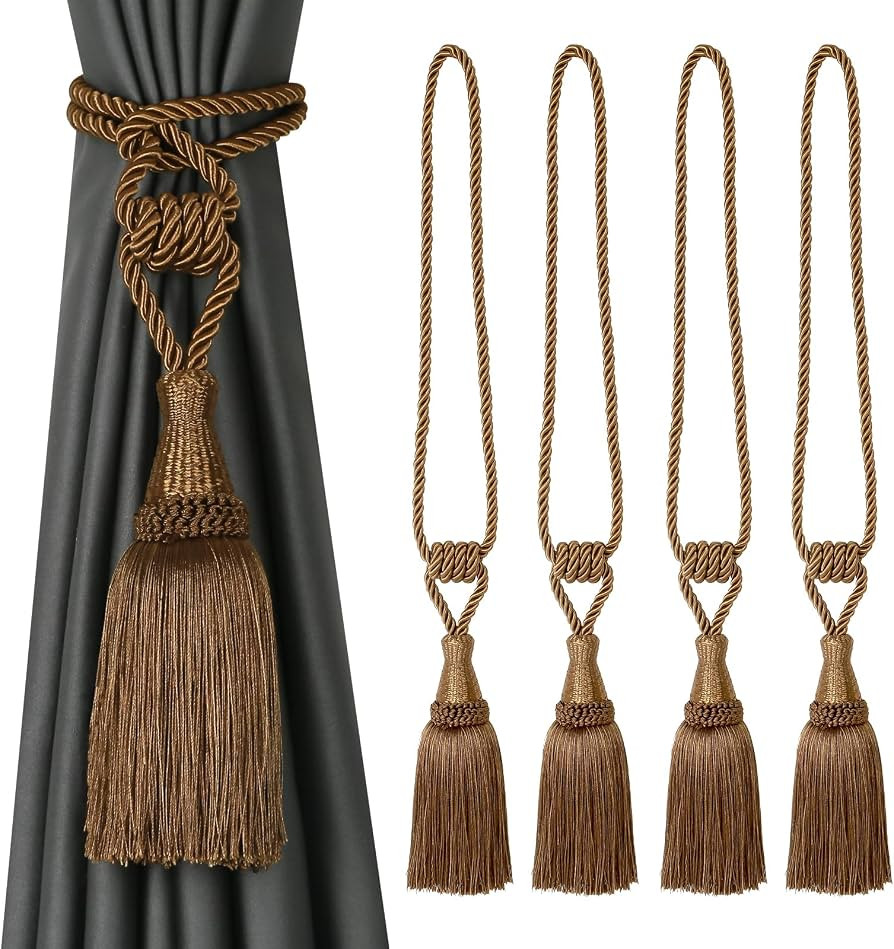BEL AVENIR 4 Pack Tassel Curtain Tiebacks Handmade Holdbacks (Coffee) | Amazon (US)