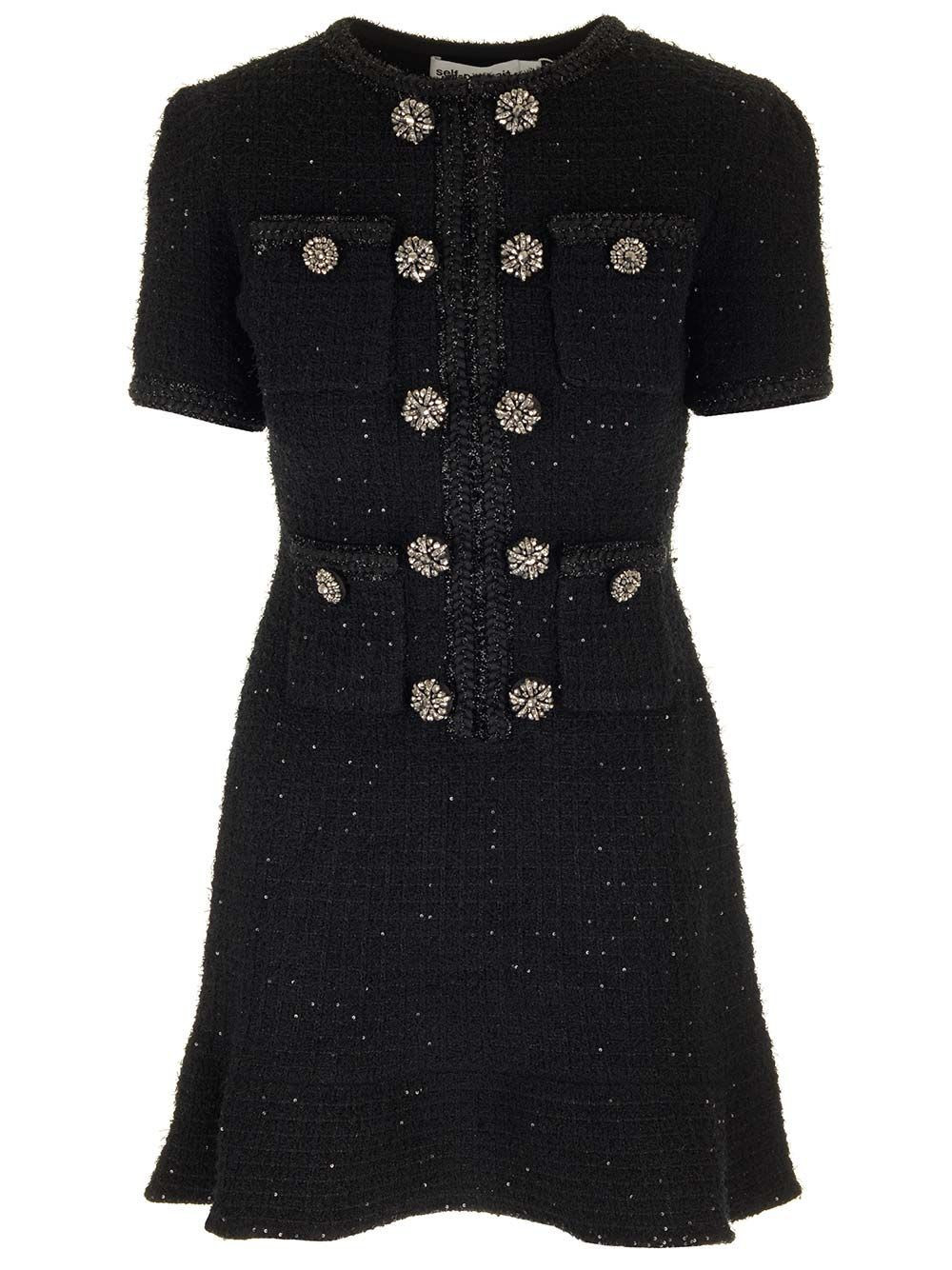 self-portrait Black Tweed Mini Dress | Italist.com US