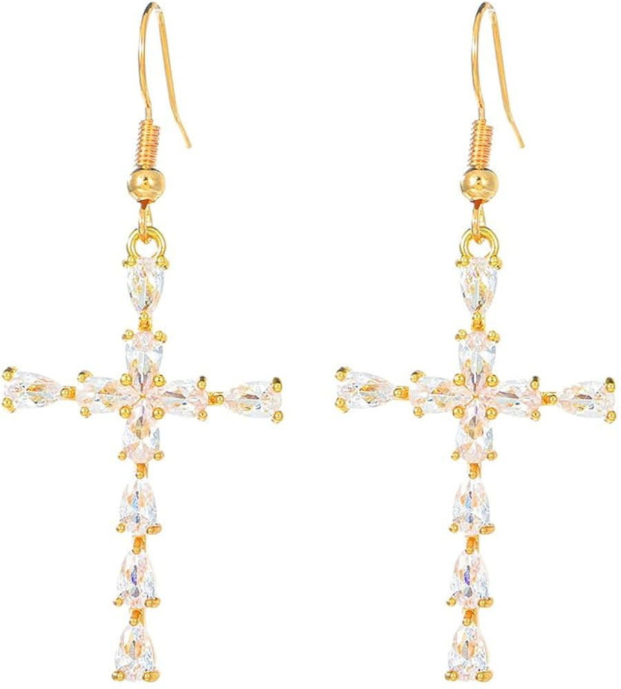 WCRAZYE 14K Gold Plated Drop Cross Drop Dangle Earrings for Women Trendy Gold Cross Earrings Cute... | Amazon (US)
