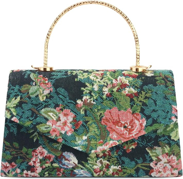 Clutch Purses for Women,Top Handle Vintage Floral Embroidery Evening Handbags Shoulder Bag for We... | Amazon (US)