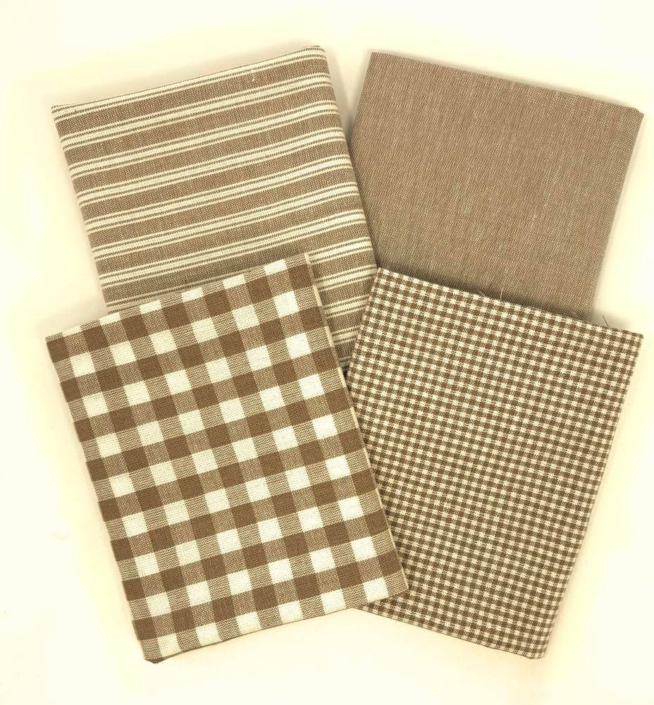 Set of 4 Fat Quarters, Oatmeal Plaid Homespun Gingham Cotton Fabric Bundle by JCS | Amazon (US)