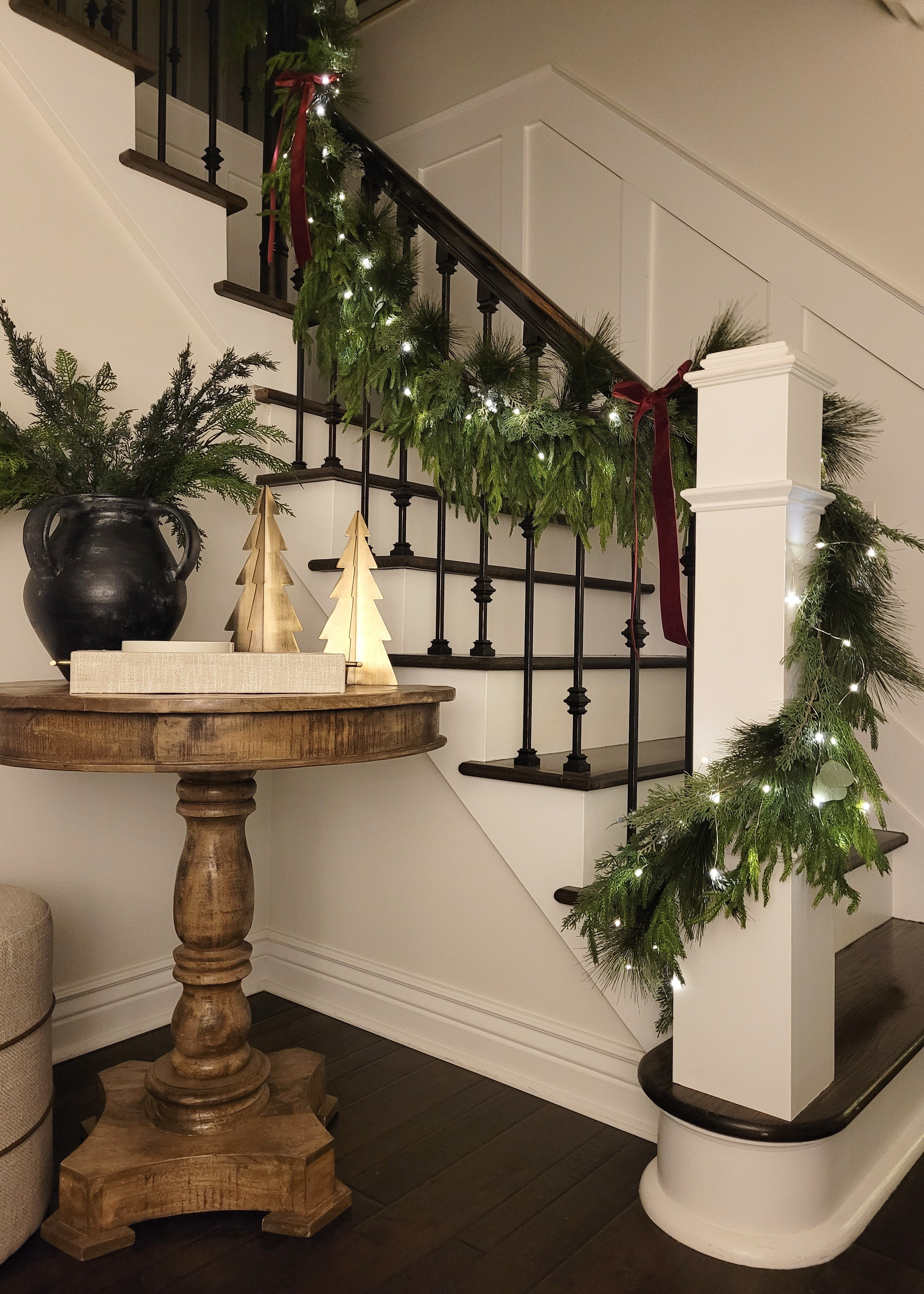 This year I added velvet bows to my holiday decor and absolutely love how they look with my entryway staircase garland! Such a great Amazon find!

#LTKHoliday #LTKHome