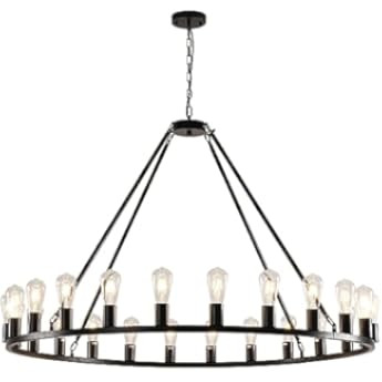 SARUDIIR Wagon Wheel Chandelier Farmhouse 53" 28-Light Large Black Farmhouse Round Wheel Chandelier  | Amazon (US)