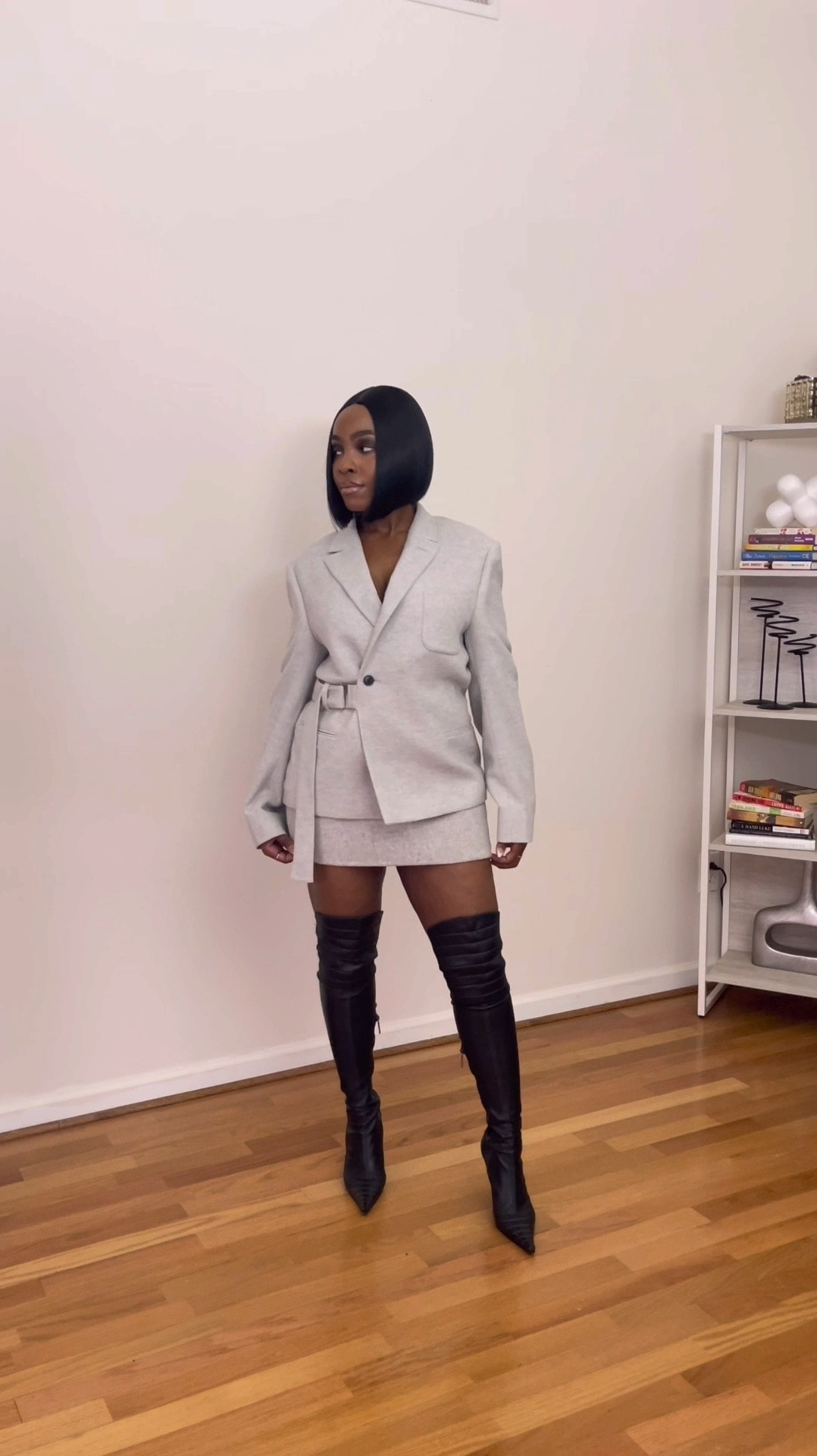 Fall fashion outfit ideas, fall skirts, fall blazers, knee high boots, wool blazers, ruffle skirt, platform pumps, pleated skirts, cream outfit, cream romper, brown boots 