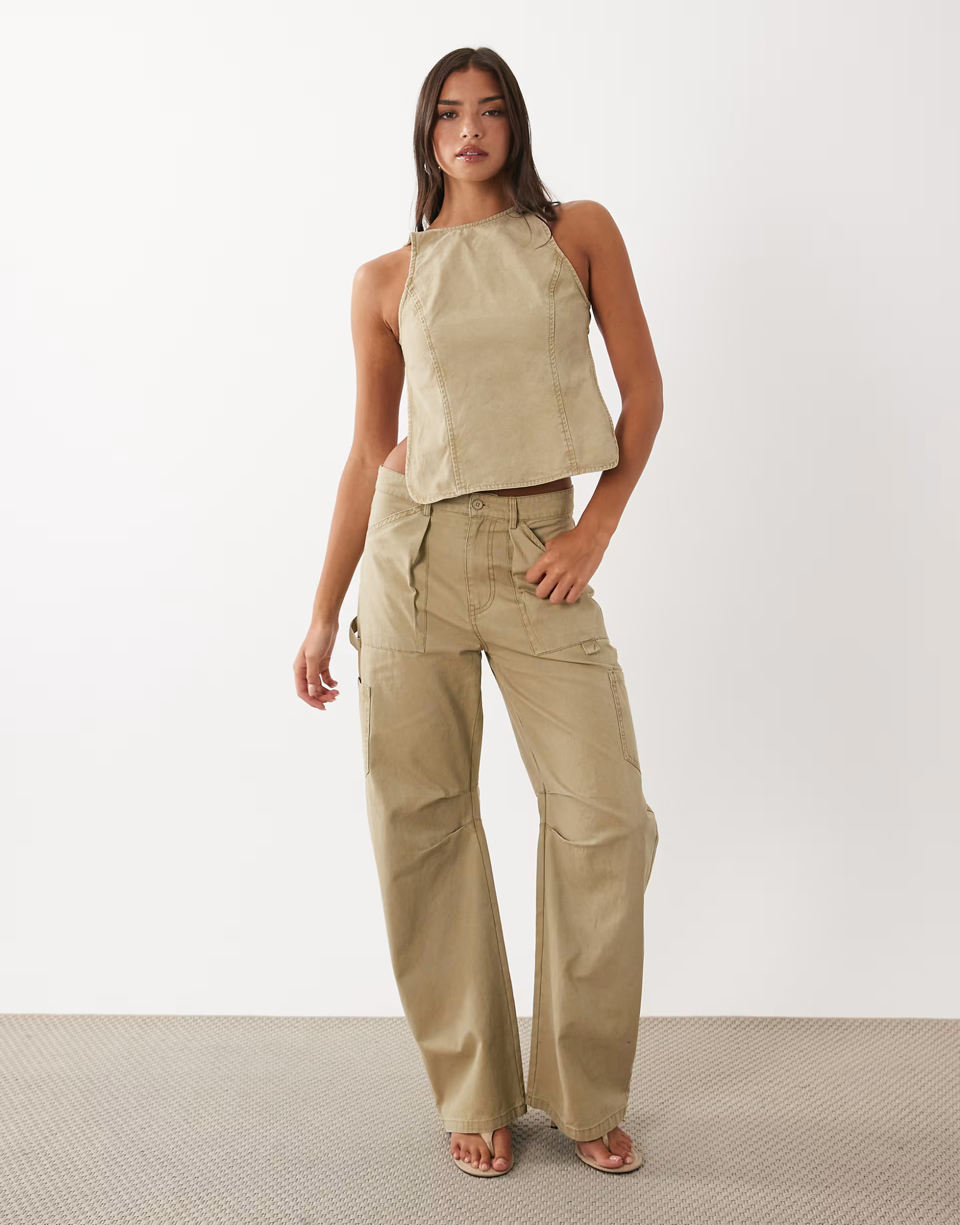 \u203a Lioness Harmony denim open back top and jeans co-ord in tan | ASOS (Global)