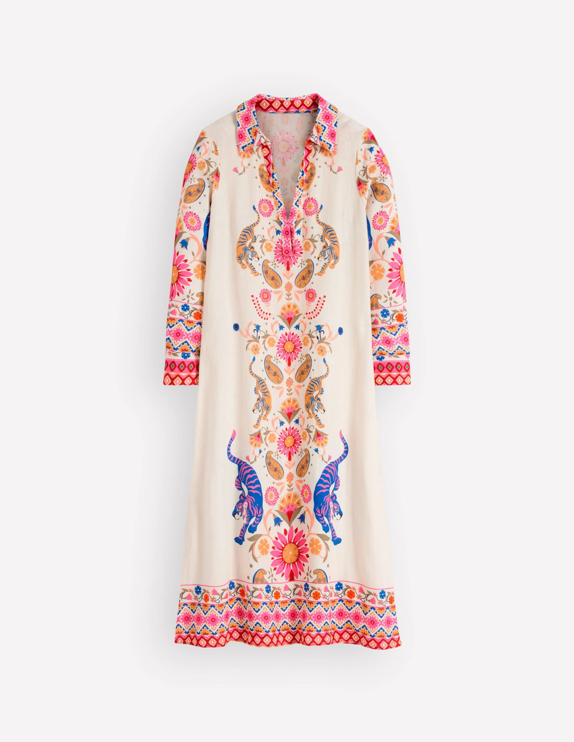 Notch Collar Linen Blend Tunic-Multi Tiger Tapestry | Boden (US)