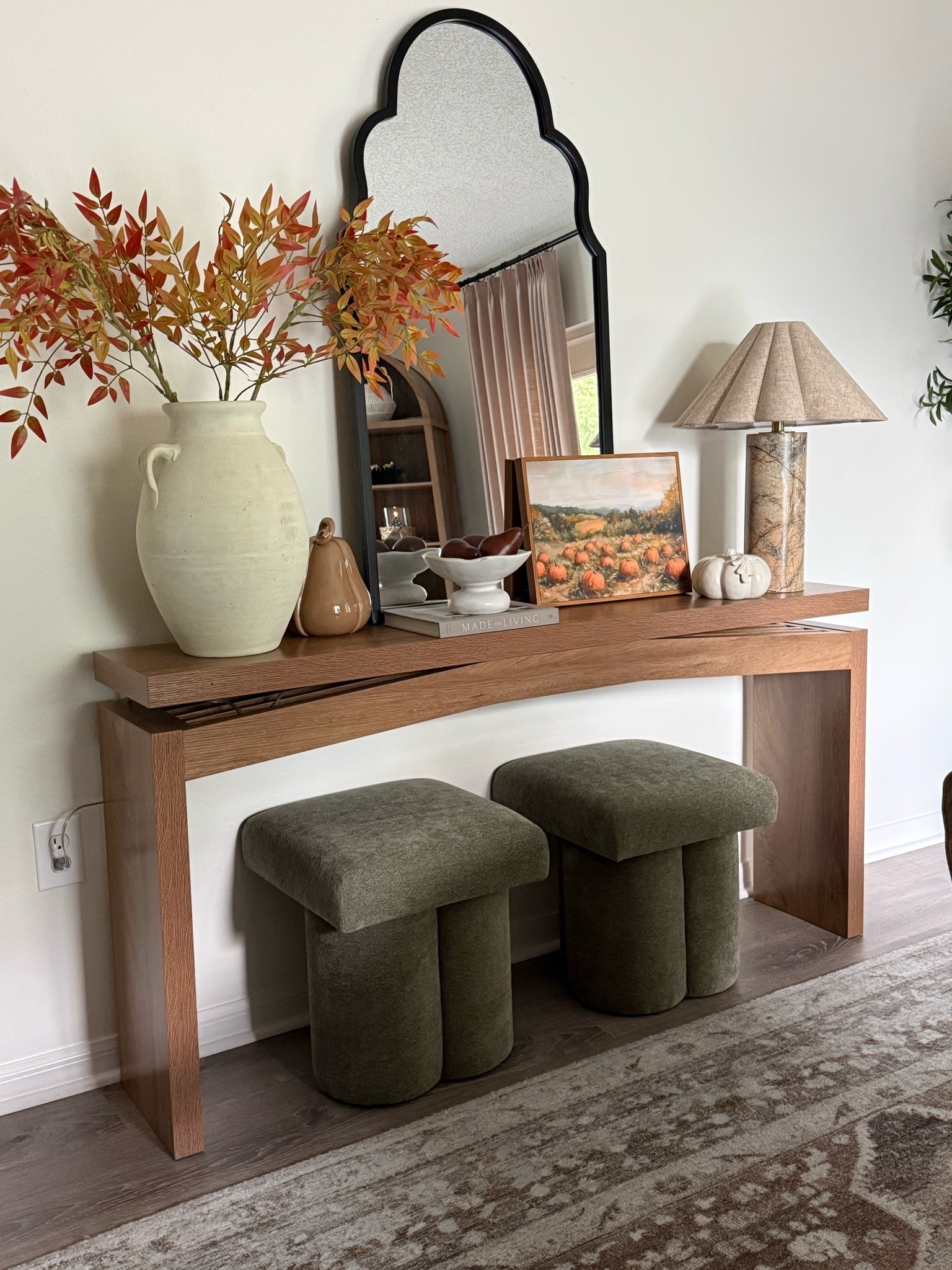 Happy first day of fall! Love how this Amazon console table came together 
🍁😍🍂

Amazon console table, fall decor, dining room, ottomans, table lamp, fall stems

#LTKSeasonal #LTKHome