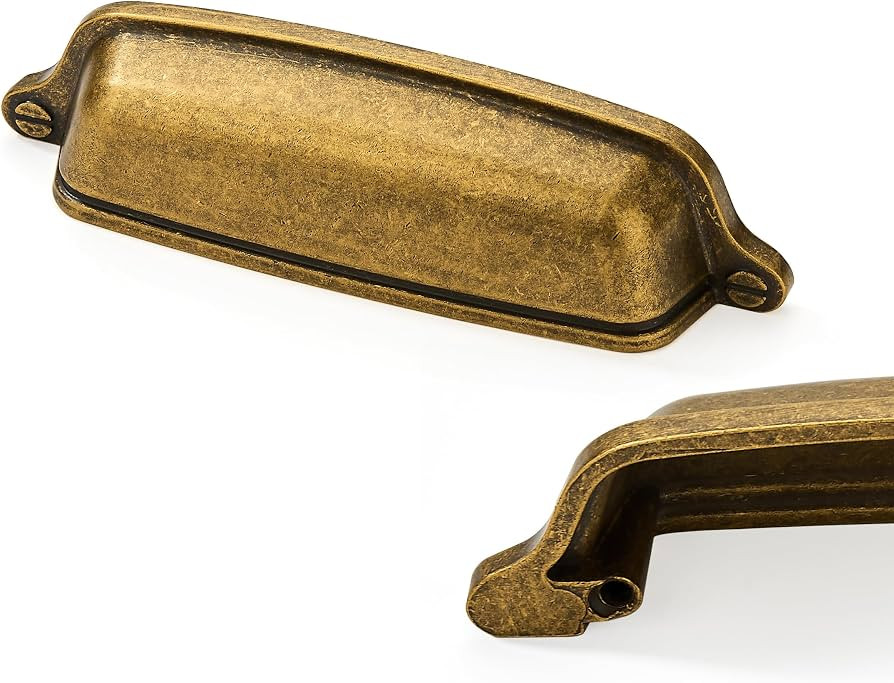 10 Pack 3-3/4 inch (96mm) Antique Brass Cabinet Cup Pulls Aged Gold Drawer Pulls Kitchen Hardware... | Amazon (US)