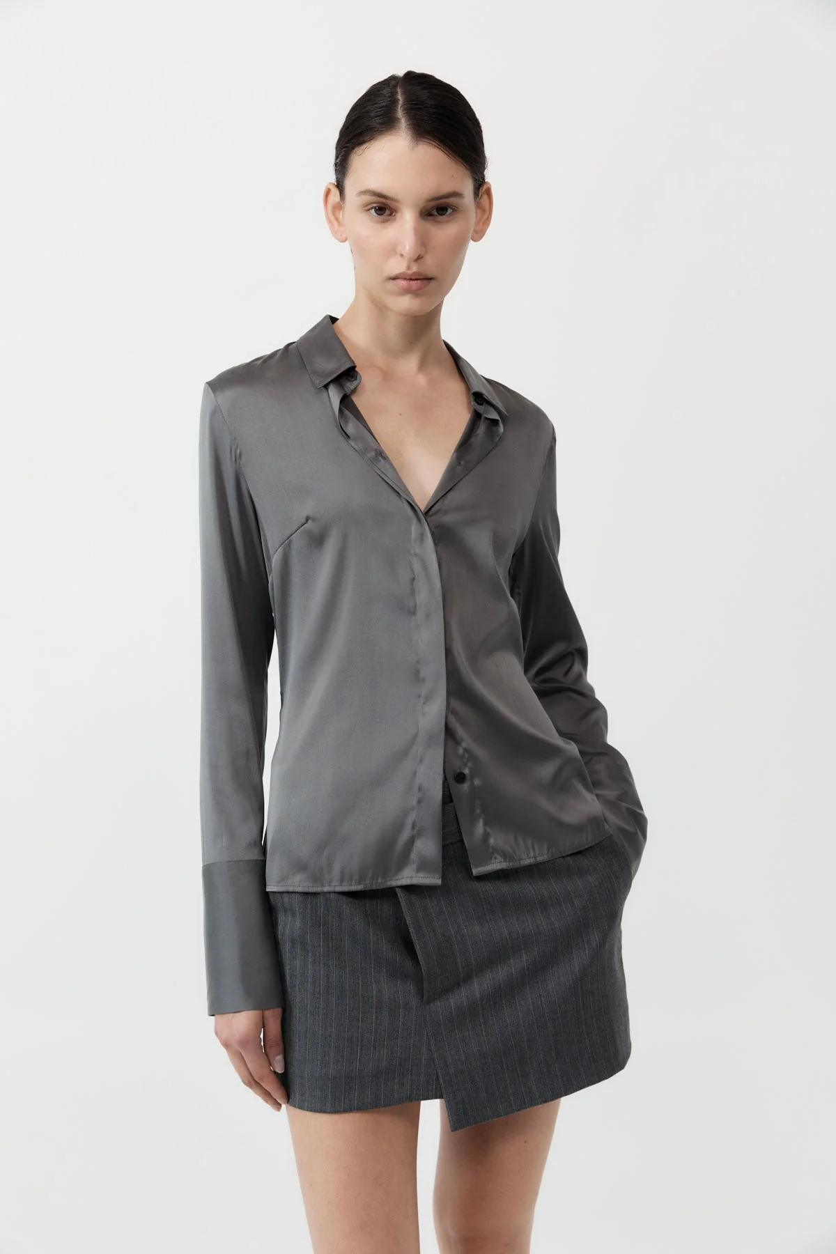 Soft Silk Shirt - Pewter Grey | St. Agni (US, UK, EU)
