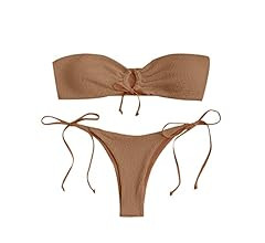 ZAFUL Women O Ring Bandeau Bikini Set, Strapless Swimsuit Tie Bikini High Cut 2 Pieces Bathing Su... | Amazon (US)