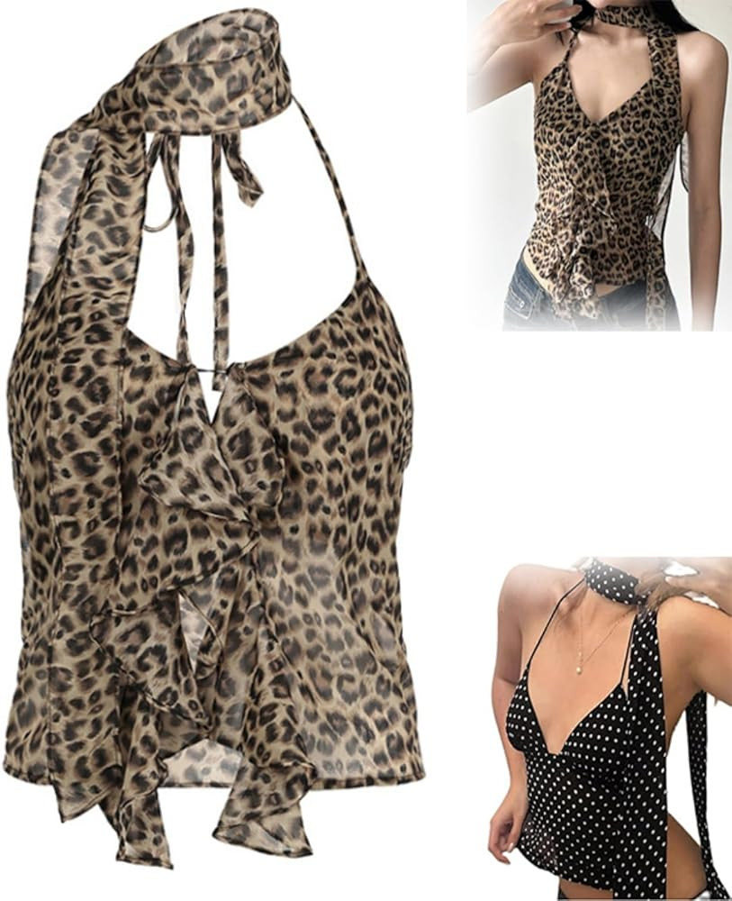 Backless Polka Dot Halter Top, Backless Polka Dot Tank Top, Backless Camisole with Scarf for Wome... | Amazon (US)