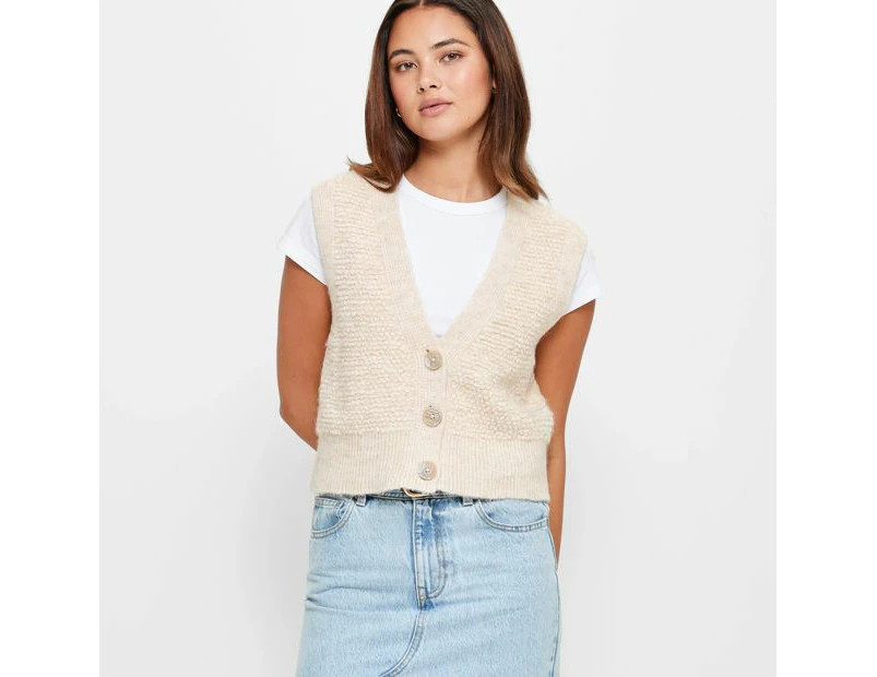 Knitted Button Vest - Lily Loves - Beige | Catch.com.au