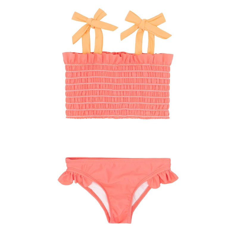 girls coral smocked bikini | minnow