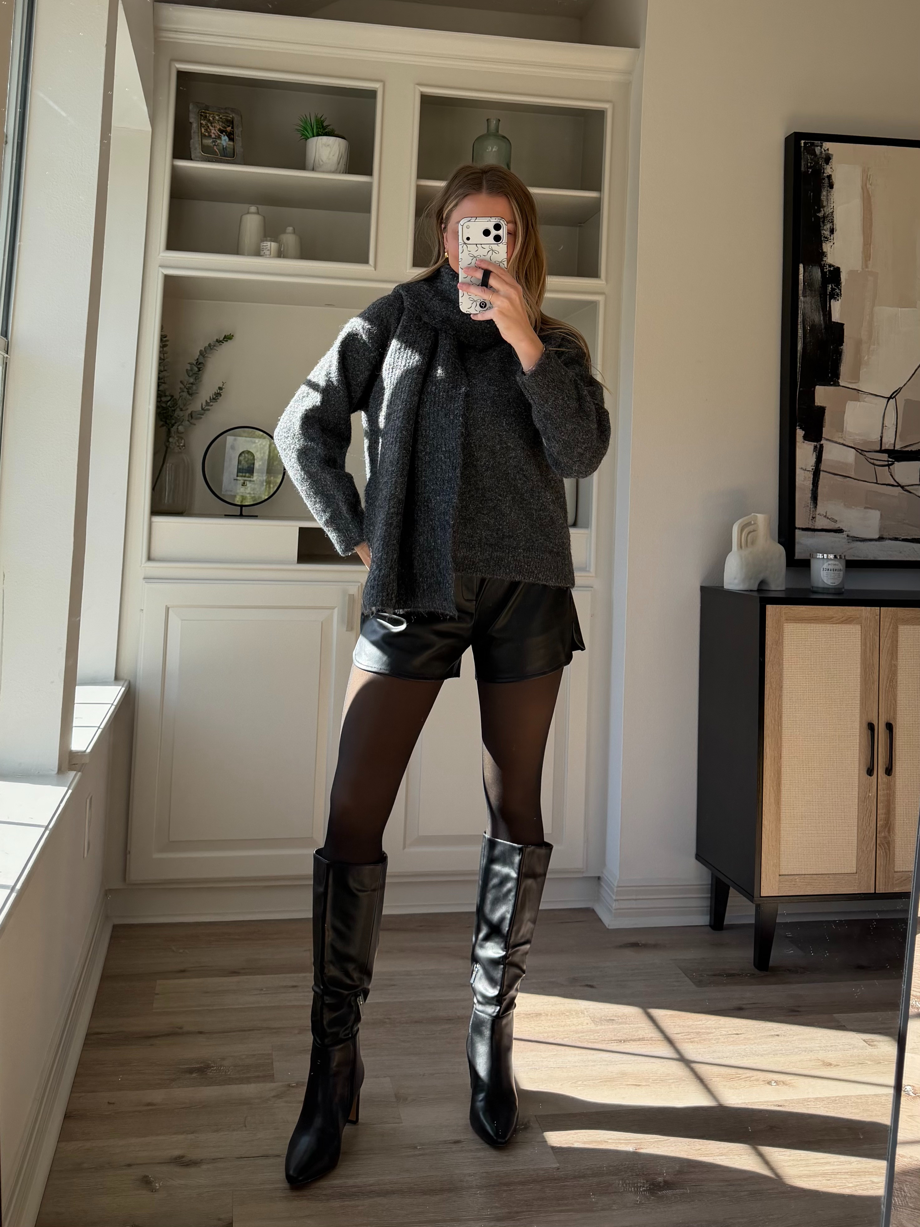 Chic winter outfit, perfect for a holiday date night! S in sweater + M in leather shorts. 

 #LTKHoliday #LTKootd #LTKFindsUnder100