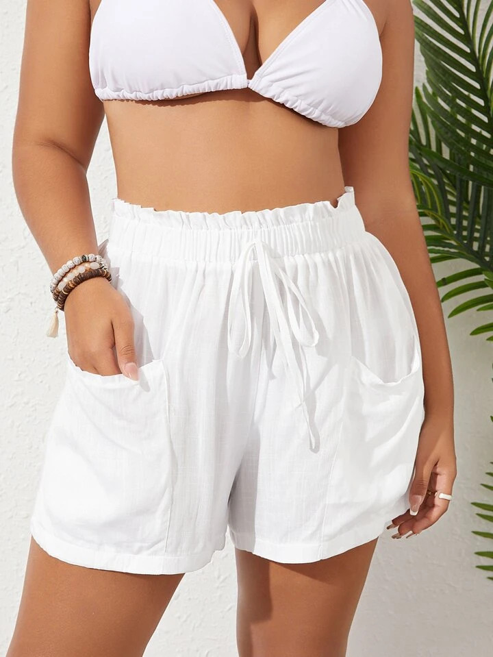 Plus Paperbag Waist Knot Front Cover Up Shorts | SHEIN