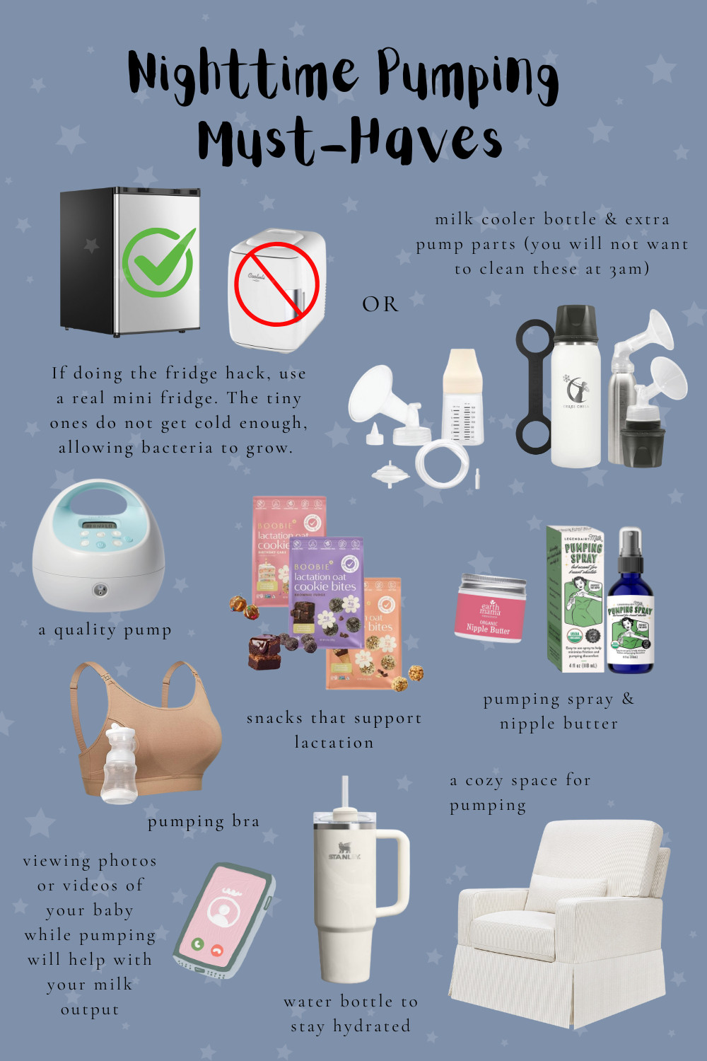 Nighttime pumping is already hard — your setup shouldn’t make it harder. 

These are my absolute must-haves for middle-of-the-night pumping sessions to make things quicker, more comfortable, and way less overwhelming.

Think: extra pump parts so you’re not washing at 3 am, a REAL mini fridge for the fridge hack, pumping spray + nipple butter for comfort, a supportive pumping bra, hydration, and cozy vibes. 💤✨

Linking everything I actually use + love to help make nights easier, mama 🤍 

 #LTKBaby #LTKBump #LTKKids