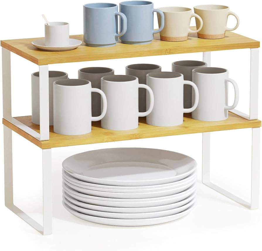 SpaceAid Cabinet Shelf Organizers 2 Pack, Kitchen Counter Rack Shelves Riser, Stackable Expandabl... | Amazon (US)