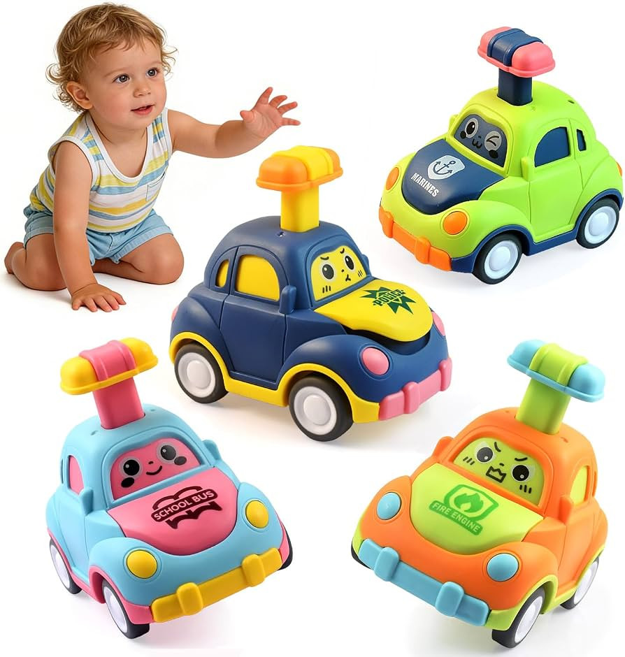 soi-meme 4 Pack Press and Go Car Toys for Toddlers 1-3 Year Old Boys, Easy Push Down Action, Cert... | Amazon (US)