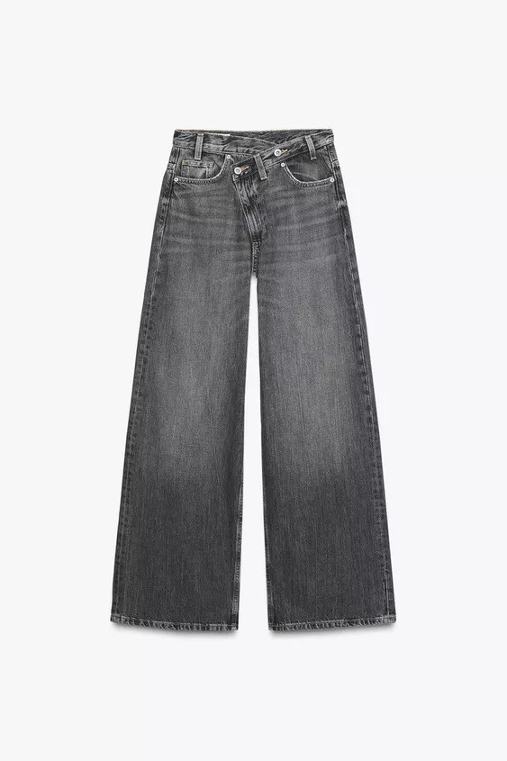 TRF HIGH WAIST CROSSOVER WAIST WIDE LEG JEANS | Zara US