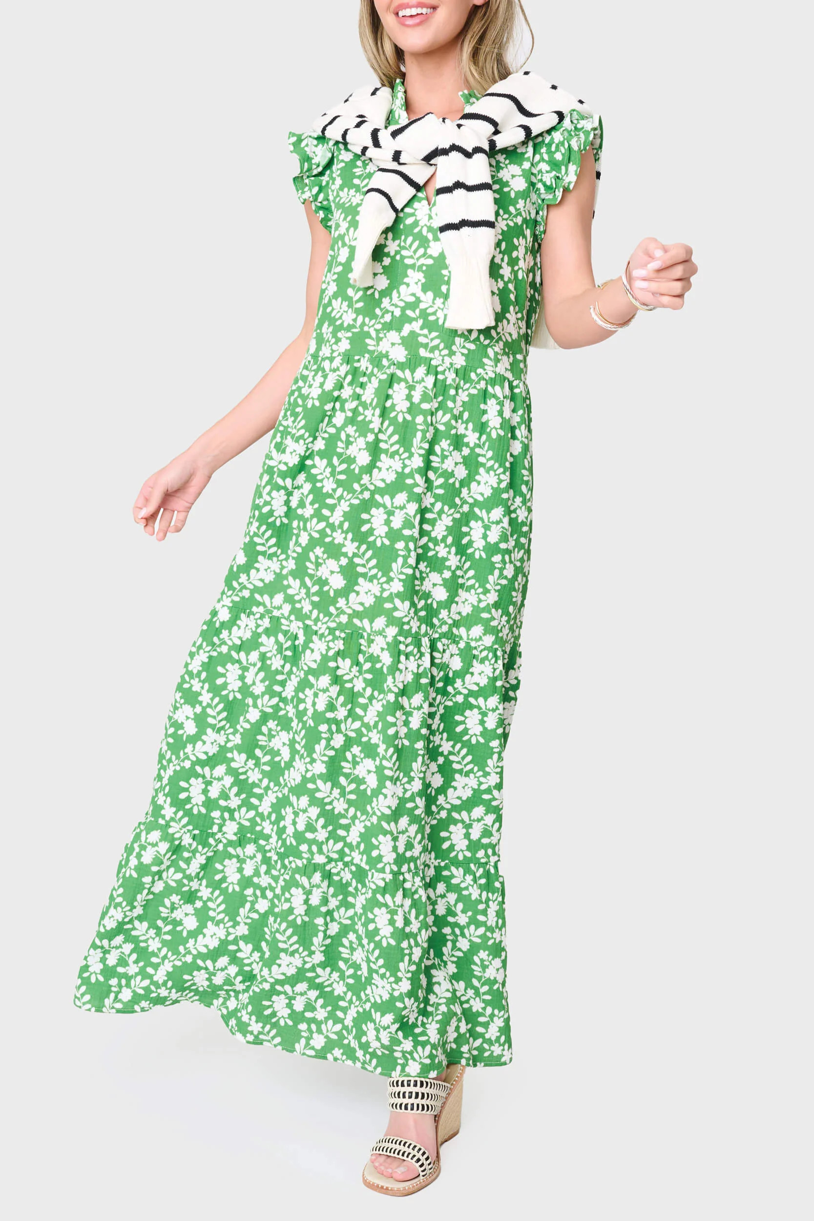 Flutter Sleeve Maxi Decked Out Day Dress | Gibsonlook Green Dress | Gibsonlook