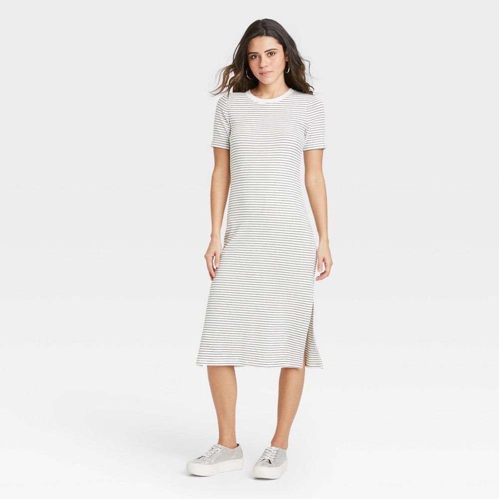Women's Striped Short Sleeve Rib Knit T-Shirt Dress - A New Day™ | Target